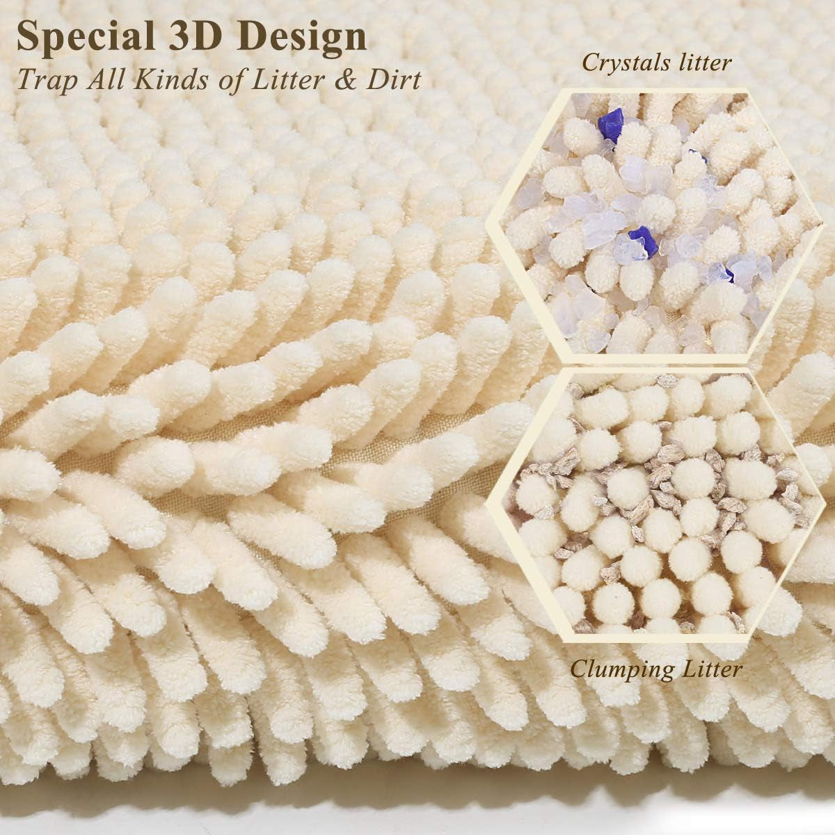 Cat Litter Mat, Litter Trapping Mat, 31"× 20" Cat Kitty Litter Rug with Waterproof Back, Super Soft for Cat'S Paws, Machine Washable, Beige