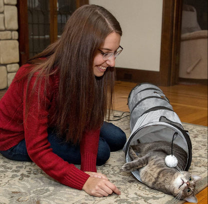 Cat Tunnel for Indoor Cats Collapsible Pop-Up Pet Tube Peek Hole Hideaway Play Toys for Cats with Ball