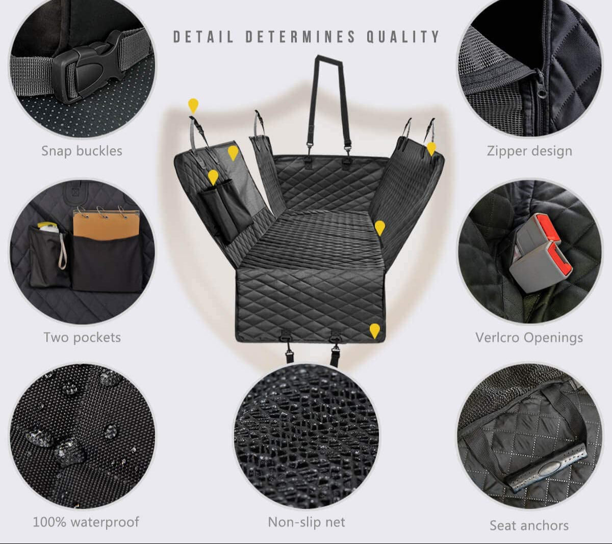 Dog Seat Cover for Back Seat, 100% Waterproof with Mesh Window, Scratch Prevent Anti-Slip Dog Car Hammock, Standard