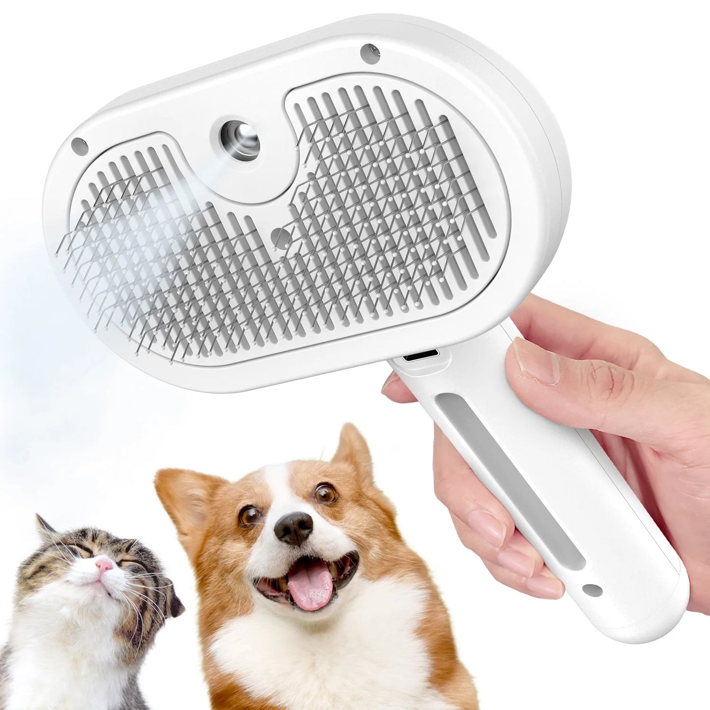 Spray Cat Brush for Shedding, Rechargeable Auto Misting Spray Cat Brush Self Cleaning Dog Grooming Brush for Pets Long or Short Hairs Comb, Static Flying Hair Remove, Tangled or Loose Hair Shed