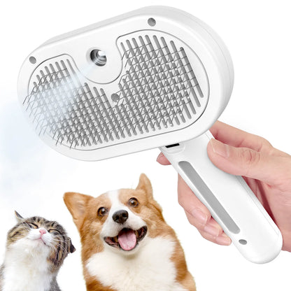 Spray Cat Brush for Shedding, Rechargeable Auto Misting Spray Cat Brush Self Cleaning Dog Grooming Brush for Pets Long or Short Hairs Comb, Static Flying Hair Remove, Tangled or Loose Hair Shed