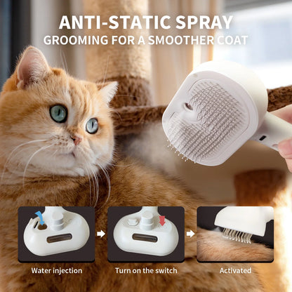 Spray Cat Brush for Shedding, Rechargeable Auto Misting Spray Cat Brush Self Cleaning Dog Grooming Brush for Pets Long or Short Hairs Comb, Static Flying Hair Remove, Tangled or Loose Hair Shed